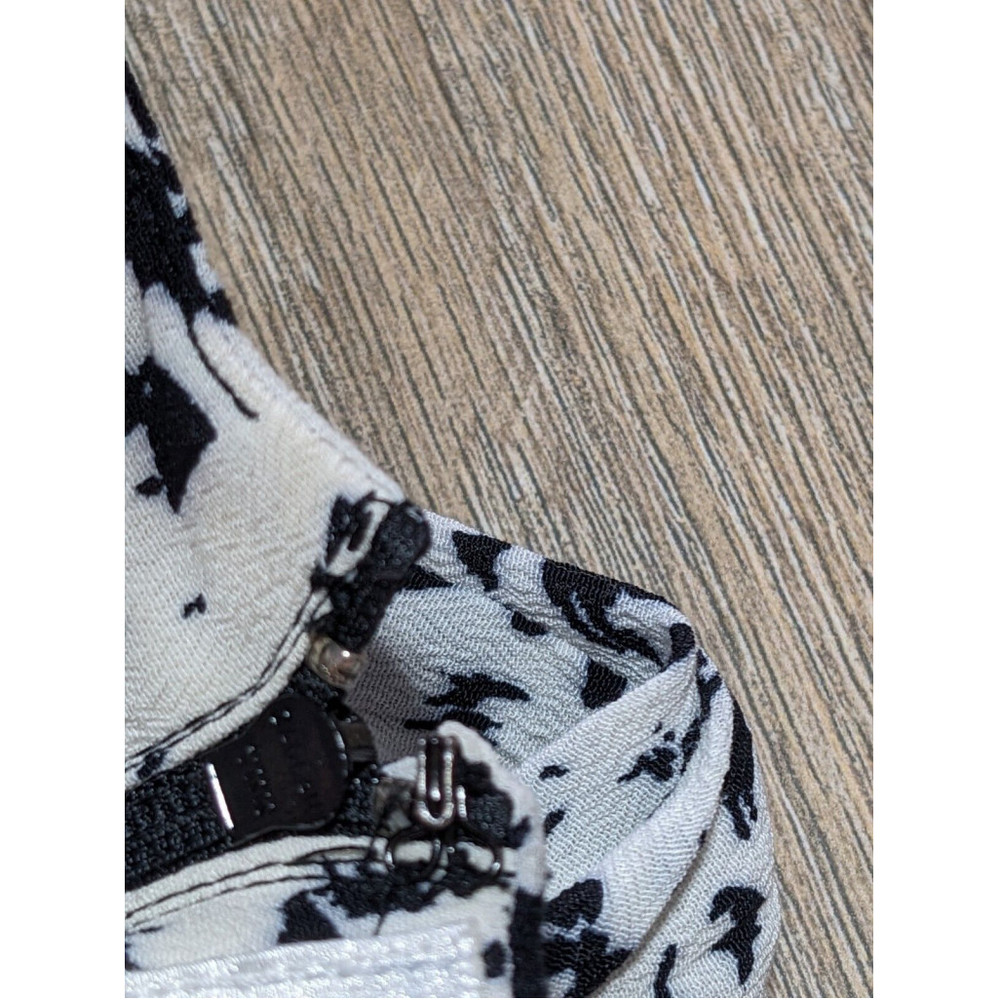 Nicole Miller Dress Womens 10 White Black Print Short Sleeve Tie Waist Casual - Picture 4 of 9